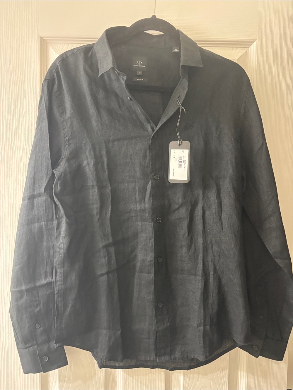 A/X Armani Exchange Black Linen Button-Front Shirt Jacket